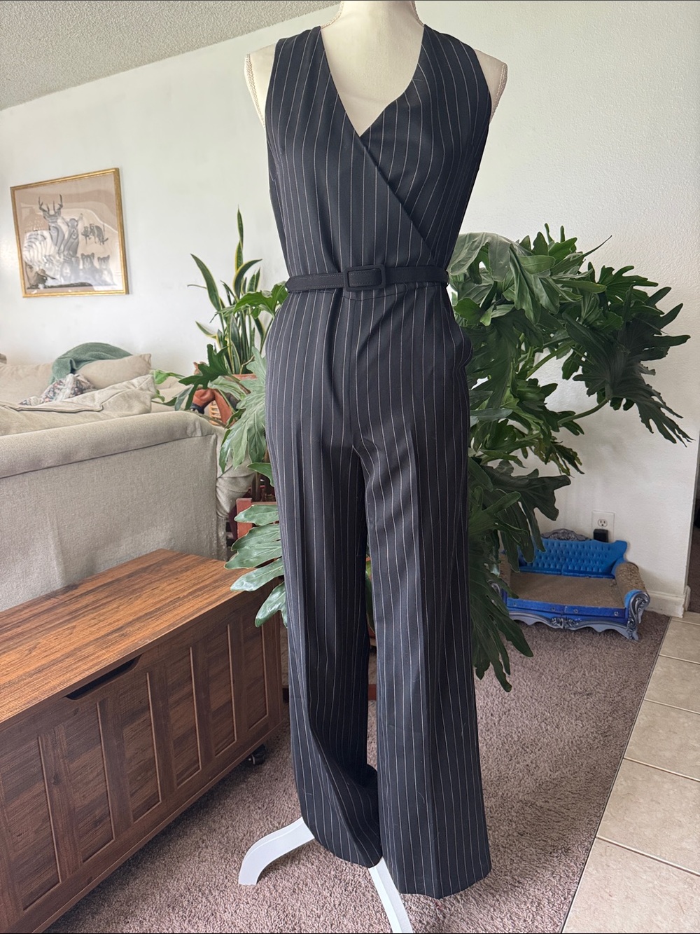 Ralph Lauren Black Pinstripe Jumpsuit with Cream Pinstripe